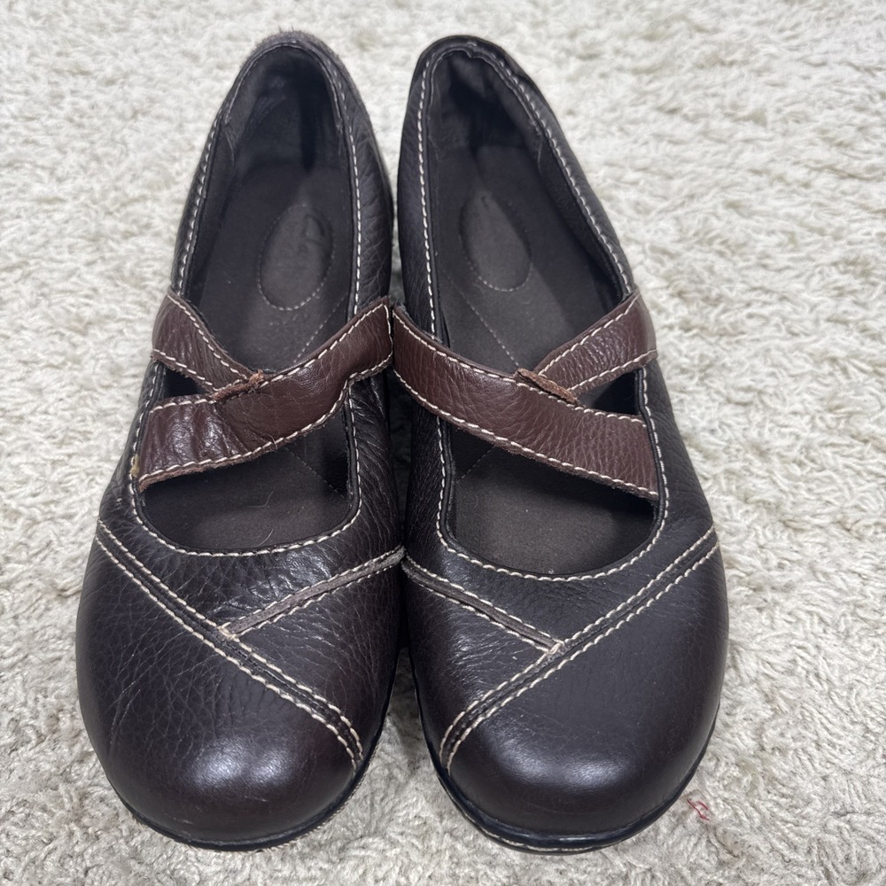 Clarks Bendables Brown Leather Mary Jane Slip On Shoes Women's 9.5 Comfort Work